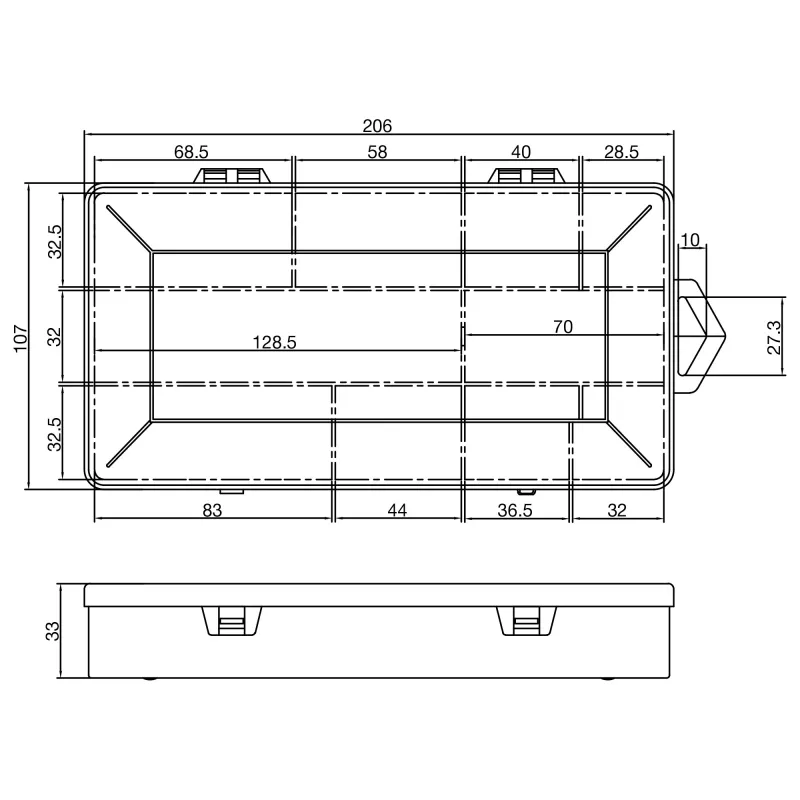 InLine Väikeste osade karp 10 sahtlit 206x107x33mm, läbipaistev