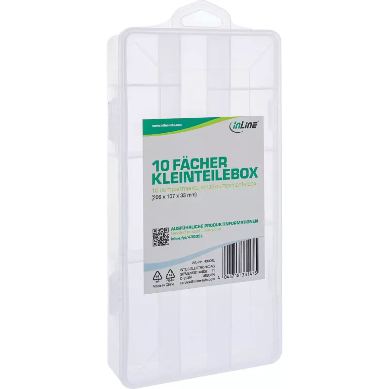 InLine Väikeste osade karp 10 sahtlit 206x107x33mm, läbipaistev