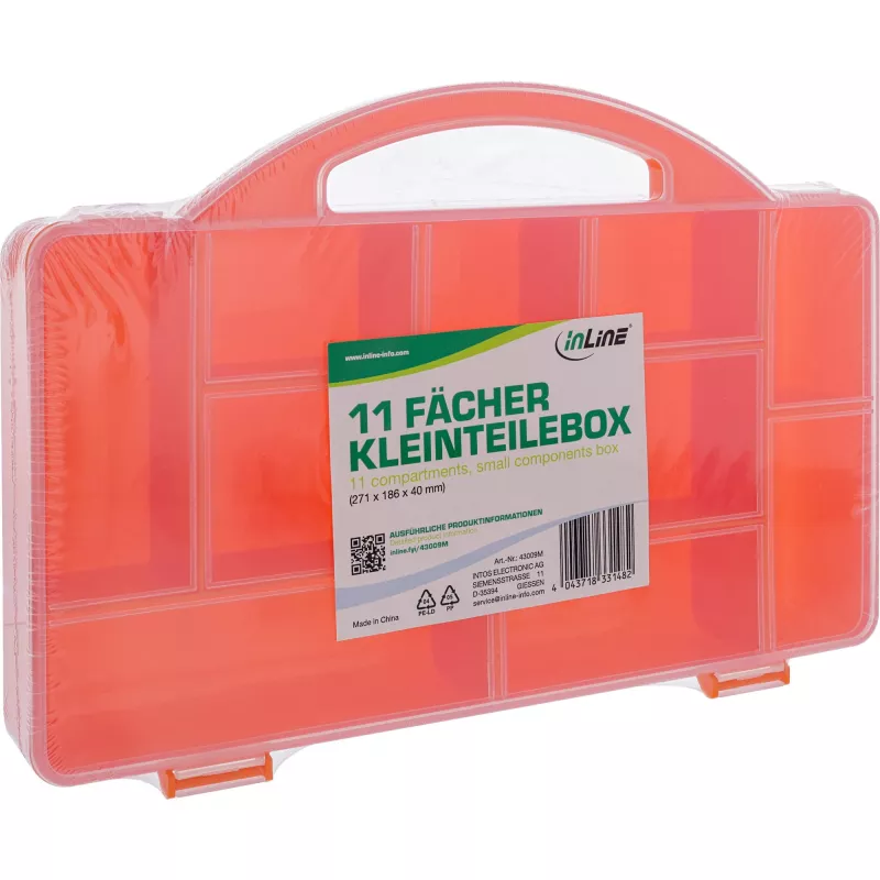 InLine Väikeosade kast, 11 lahtrit, 271x186x40mm, oranž