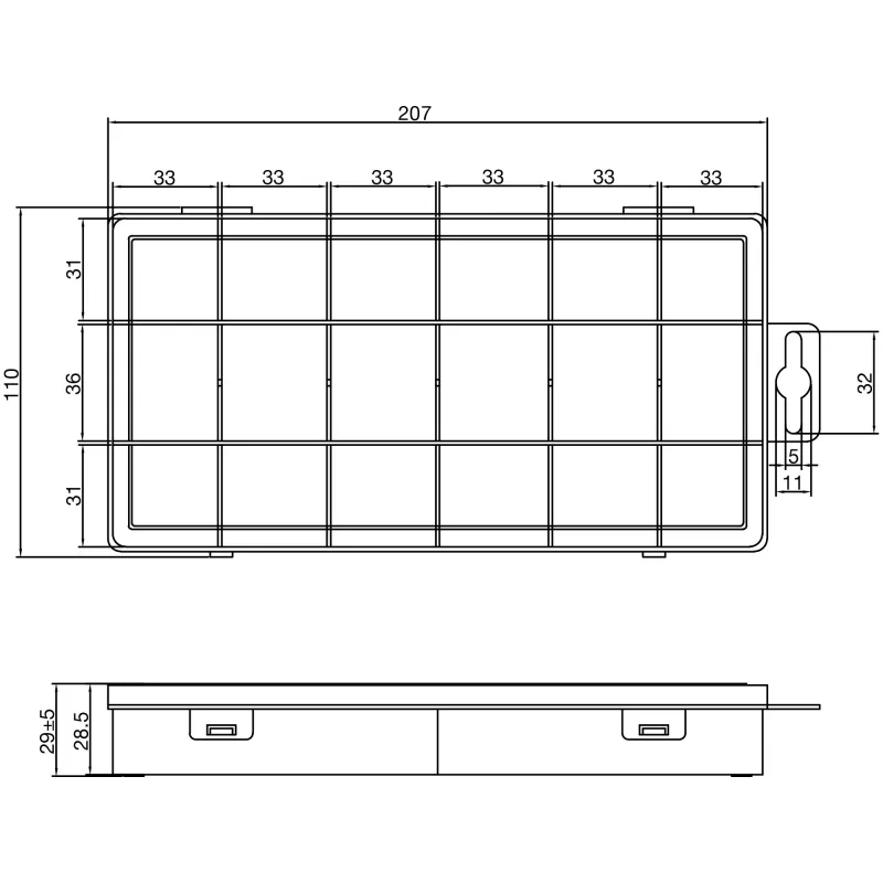 InLine väikeste osade karp, 18 lahtriga, 207x110x27mm, läbipaistev