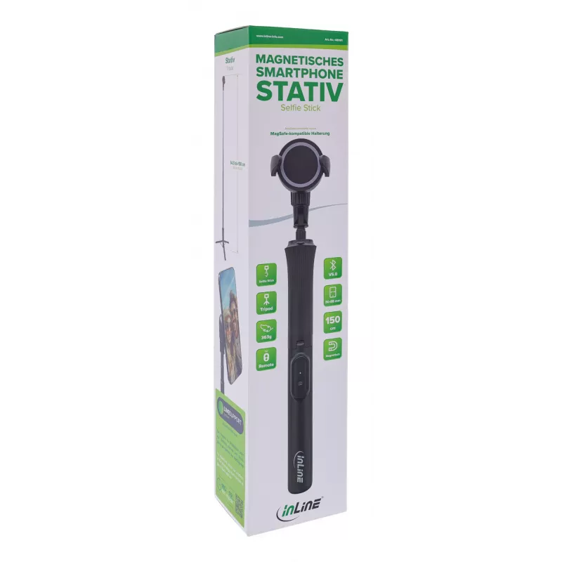 Selfie stick tripod InLine 48091 Bluetooth-kaugjuhtimispuldiga — pikendatav nutitelefoni hoidik