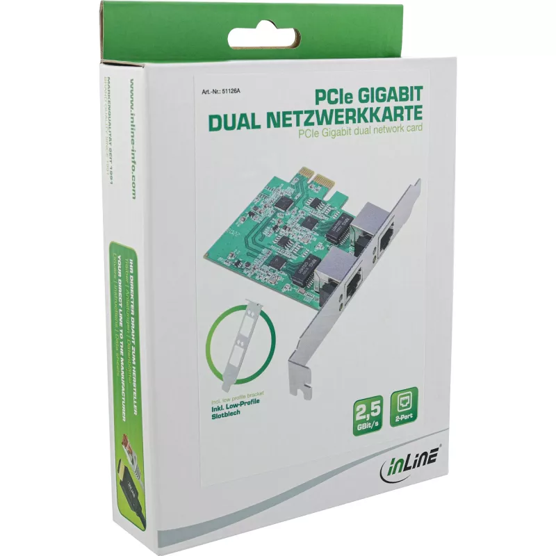 InLine Dual Gigabit võrgukaart, 1x RJ45 2,5 Gb/s, PCIe x1, sh LP kronstein