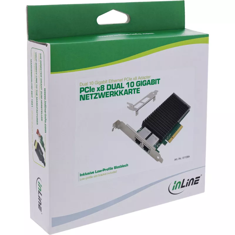InLine Dual 10-Gigabit võrgukaart, 2x RJ45 10Gb/s, PCIe x8, sis. madala profiili kronsteini