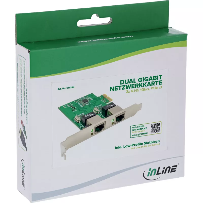 Võrgukaart InLine 51128K Dual Gigabit 2x RJ45 PCIe x1