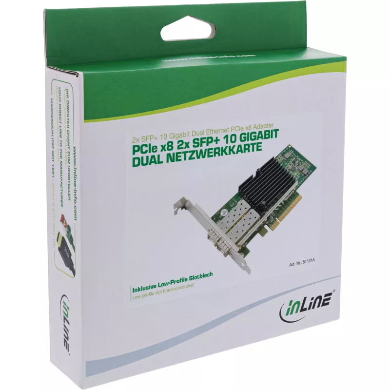 InLine Dual 10 Gigabit võrgukaart, 2x SFP+, PCIe x8, koos LP kronsteiniga
