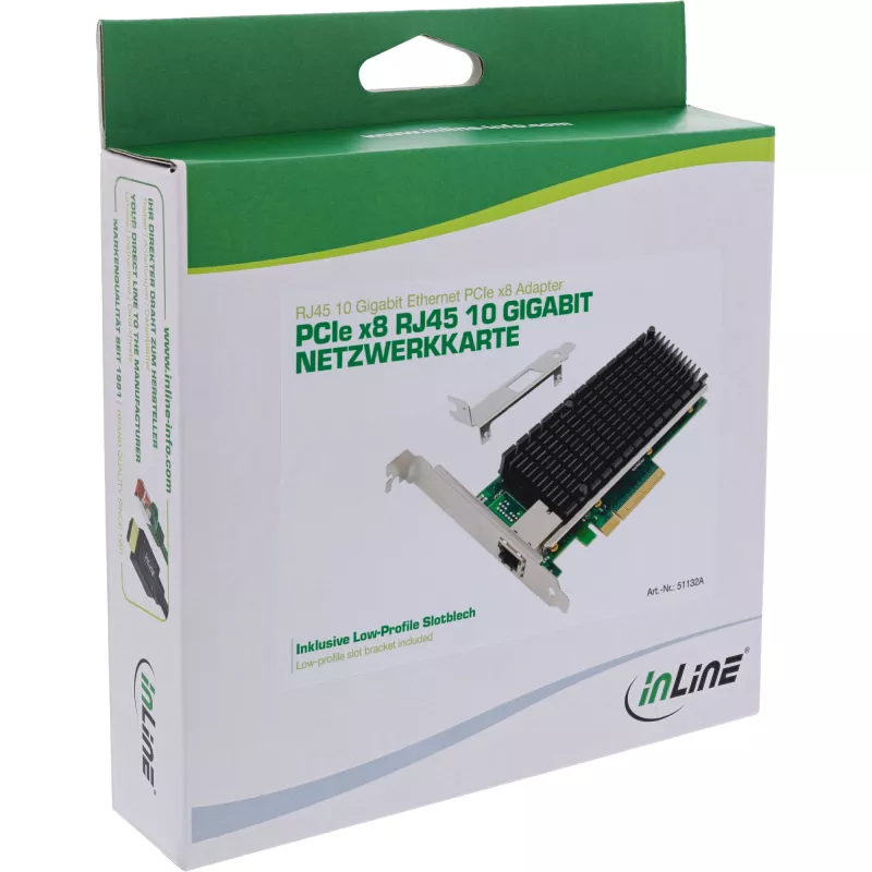 InLine 10-Gigabit võrgukaart, 1x RJ45 10Gb/s, PCIe x8, koos madalaprofiililise kronsteiniga