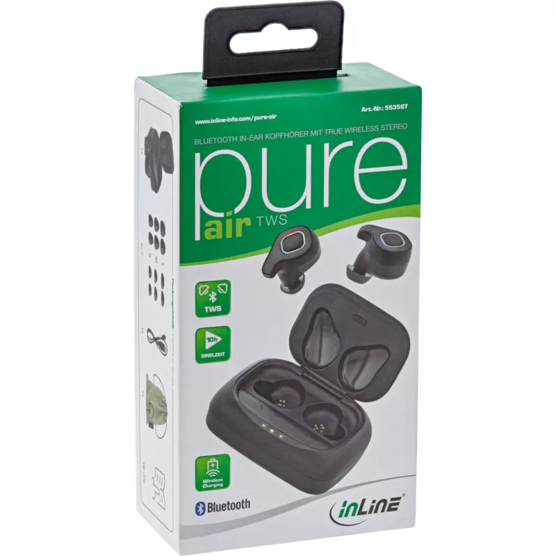 InLine PURE Air TWS, Bluetooth kõrvasisesed kõrvaklapid Qi-ümbrisest akupangaga