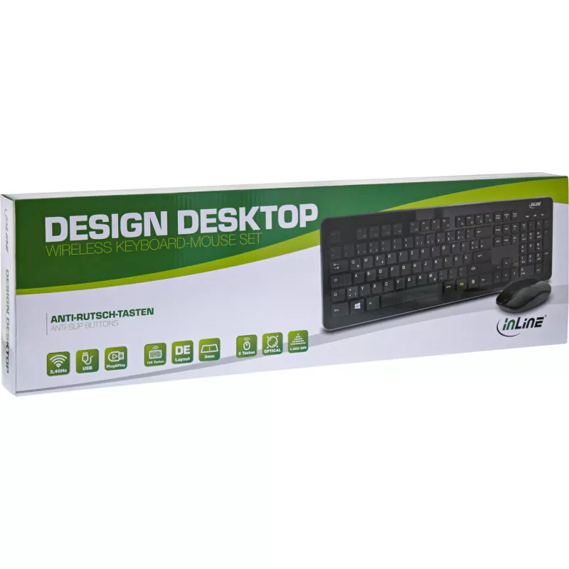 InLine Design lauakomplekt, USB 2,4GHz, max. 1600 dpi, must, SAKSAMAAL