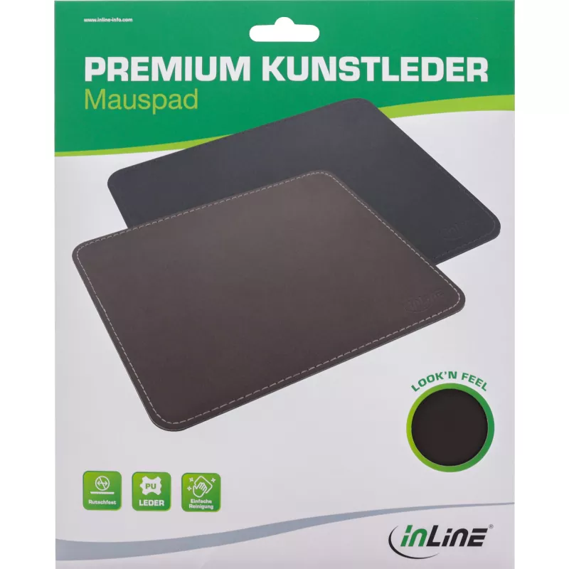 InLine hiir pad Premium PU Leather must, 255x220x3mm