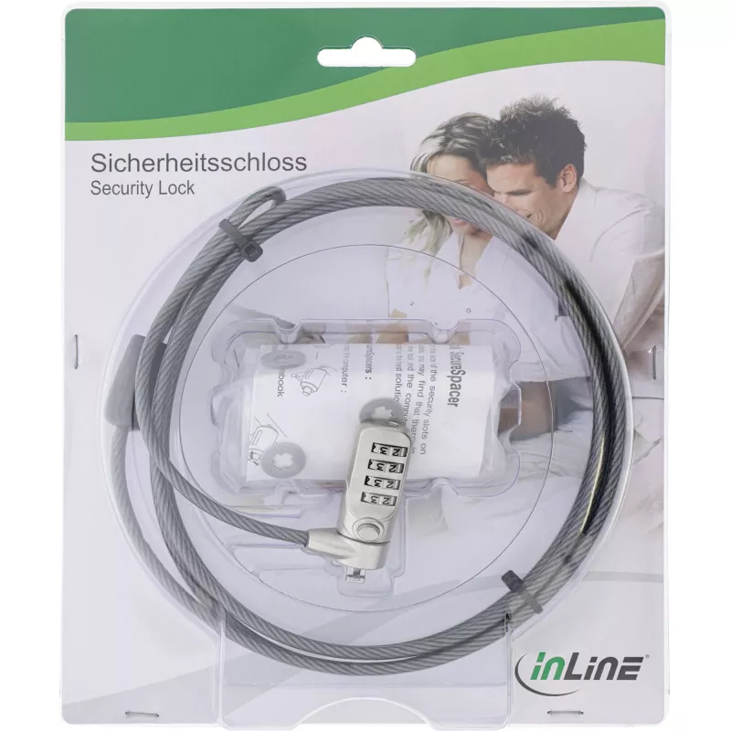 InLine sülearvuti numbrikombinatsiooniga turvalukk 4,4 mm x 2 m