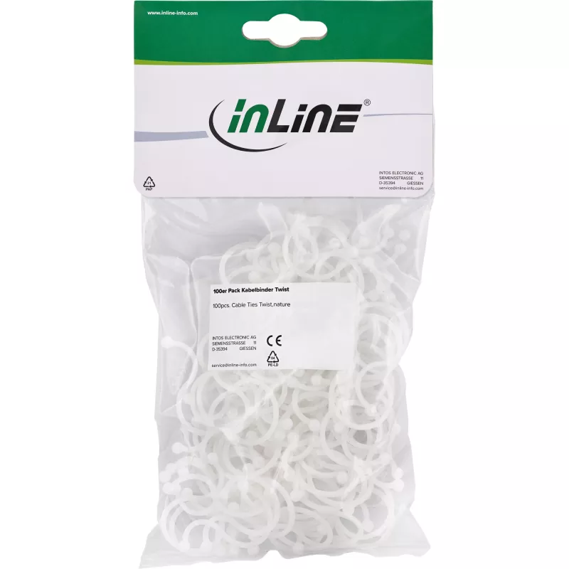 Kaablisidemed (keerdsidemed) InLine 22×18 mm valge, 100 tk