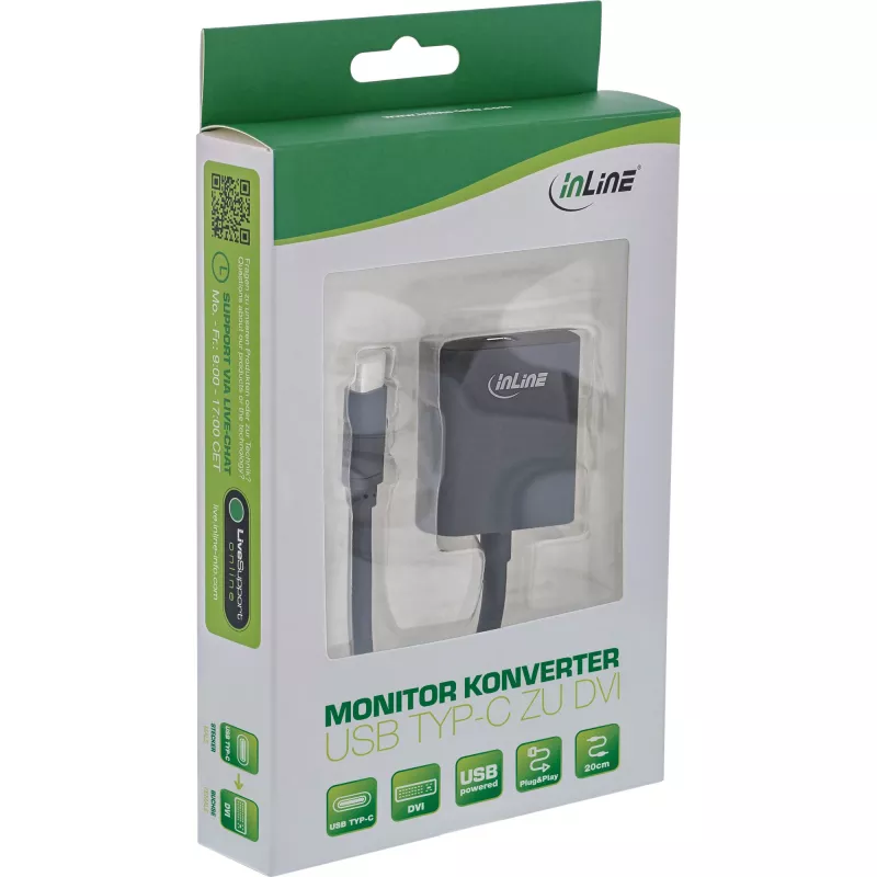 USB Display Converter InLine 64103B USB-C isane DVI emasele