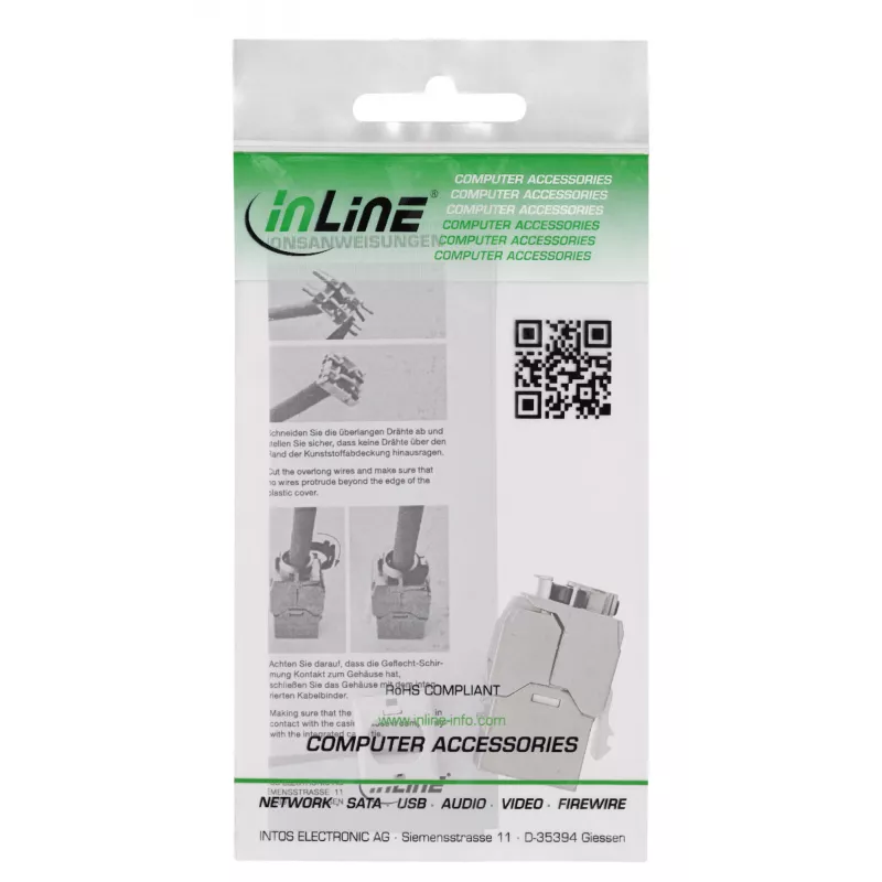 InLine Keystone RJ45 pesa õhuke, SNAP-In, Cat.6A, integreeritud kaabliside