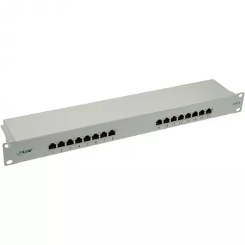 InLine Patch Panel Cat.6 16 Port 19 inch 1HE helehall RAL7035