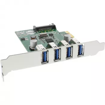 InLine USB 3.0 4 pordi hostkontroller PCIe, sh madalaprofiililine kronstein ja 4 kontaktiga lisatoiteadapter
