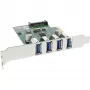 InLine USB 3.0 4 pordi hostkontroller PCIe, sh madalaprofiililine kronstein ja 4 kontaktiga lisatoiteadapter