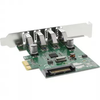 InLine USB 3.0 4 pordi hostkontroller PCIe, sh madalaprofiililine kronstein ja 4 kontaktiga lisatoiteadapter