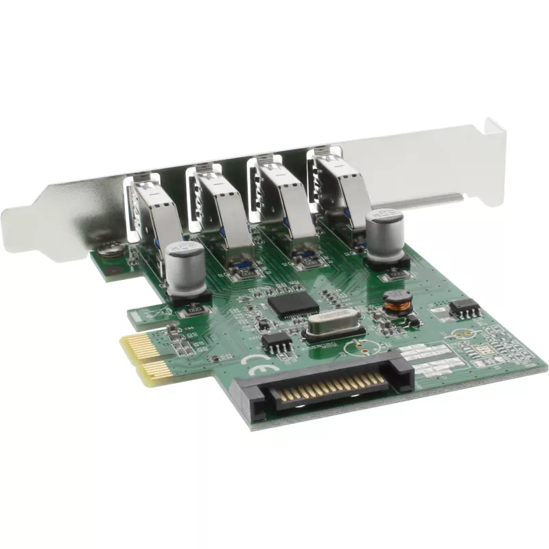 InLine USB 3.0 4 pordi hostkontroller PCIe, sh madalaprofiililine kronstein ja 4 kontaktiga lisatoiteadapter