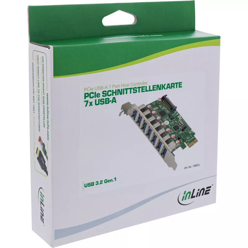 InLine USB-A 3.2 Gen.1 7-pordine hostikontroller PCIe, SATA-toide