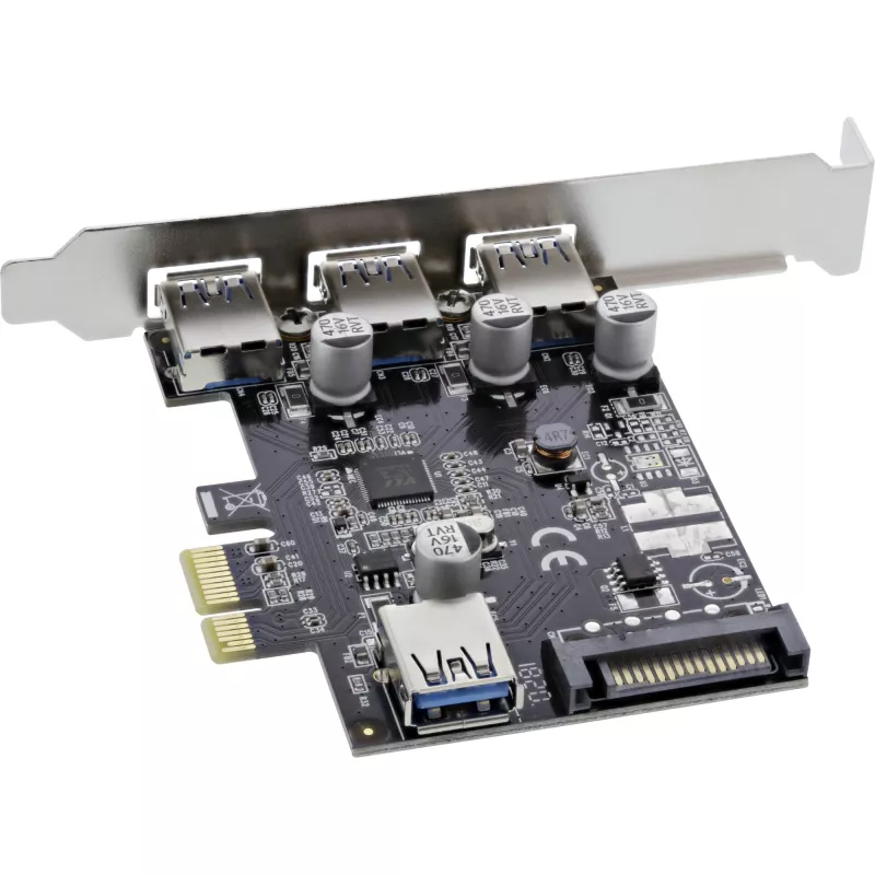 InLine 3+1 pordiga USB 3.0 hostkontroller, PCIe, SATA toite ja madalprofiilklambriga