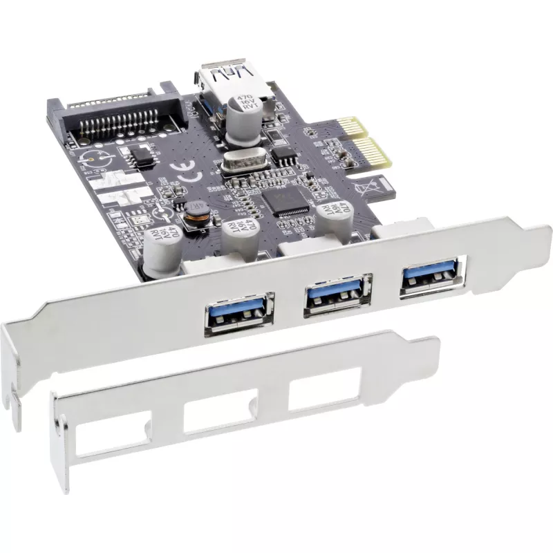InLine 3+1 pordiga USB 3.0 hostkontroller, PCIe, SATA toite ja madalprofiilklambriga