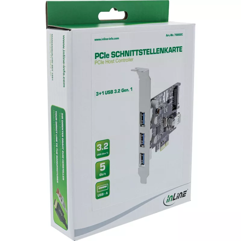InLine 3+1 pordiga USB 3.0 hostkontroller, PCIe, SATA toite ja madalprofiilklambriga