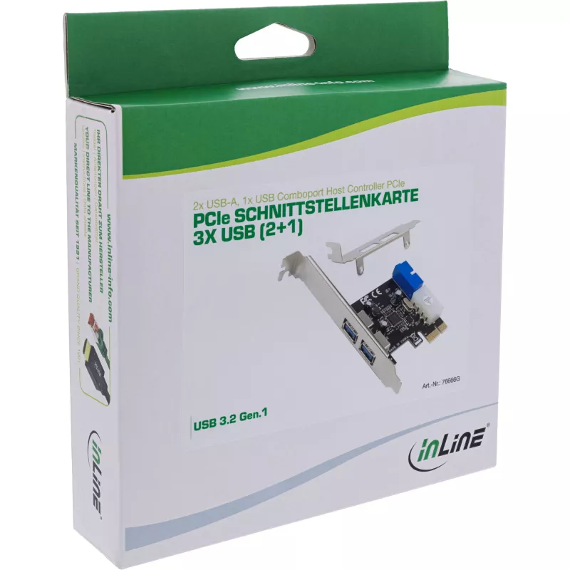 InLine 2+2 pordiga USB 3.2 Gen.1 hostkontroller, PCIe, SATA toitega + madalprofiiliklamber