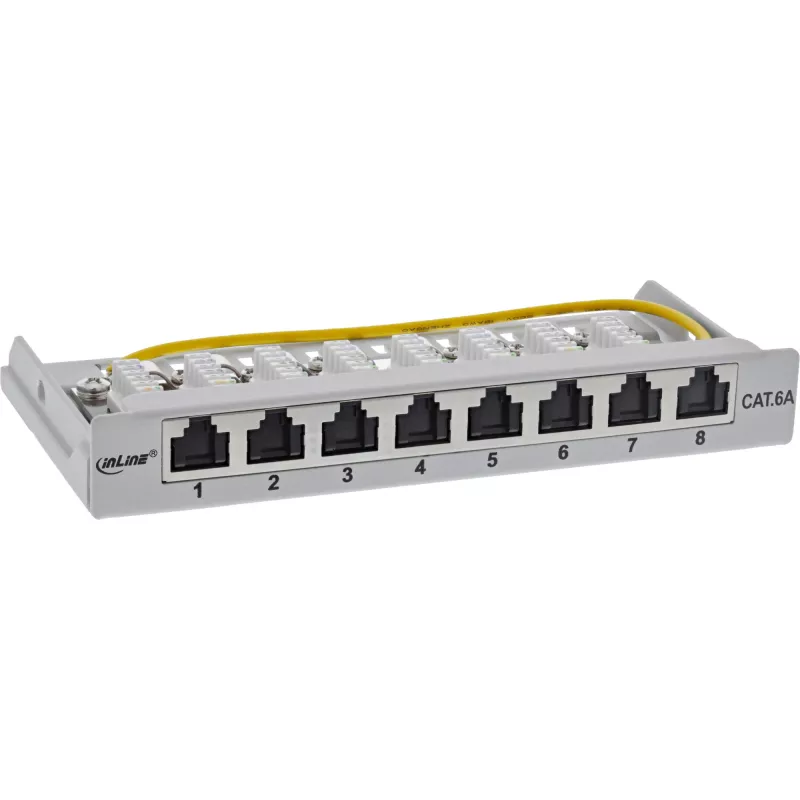 InLine Patch panel Cat.6A 0.5U 8-port, laud/seinal/kanduril, hall, tolmukaitse