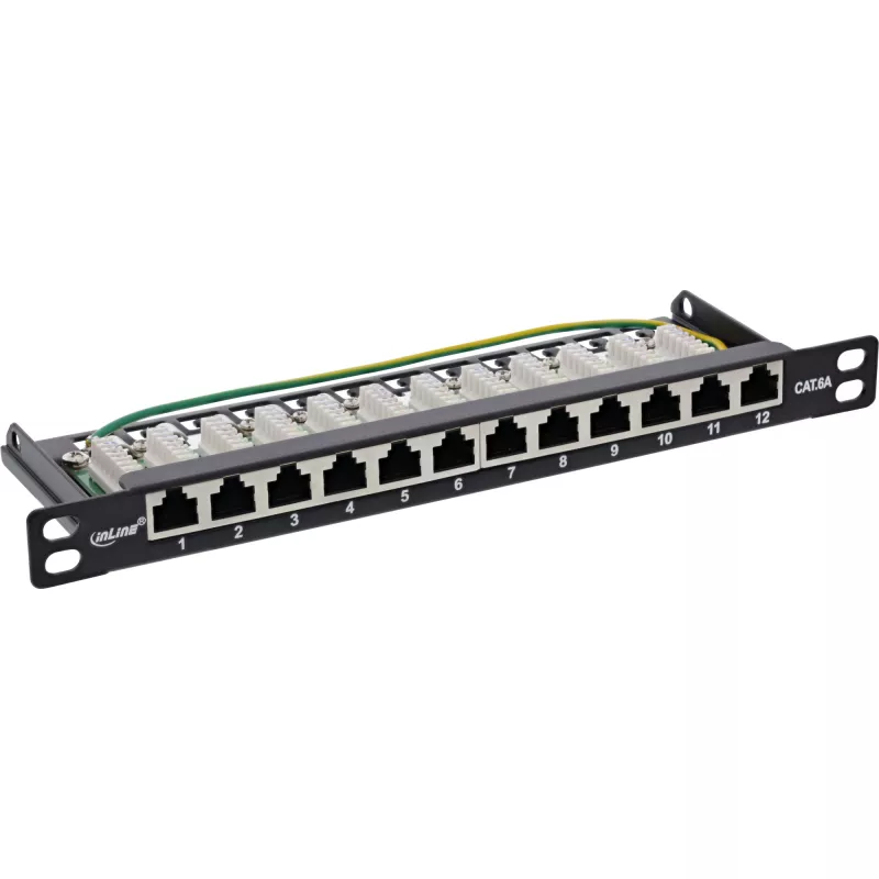 InLine patch-paneel 10 tolli Cat.6A 0.5U 12 pordiga must RAL9005
