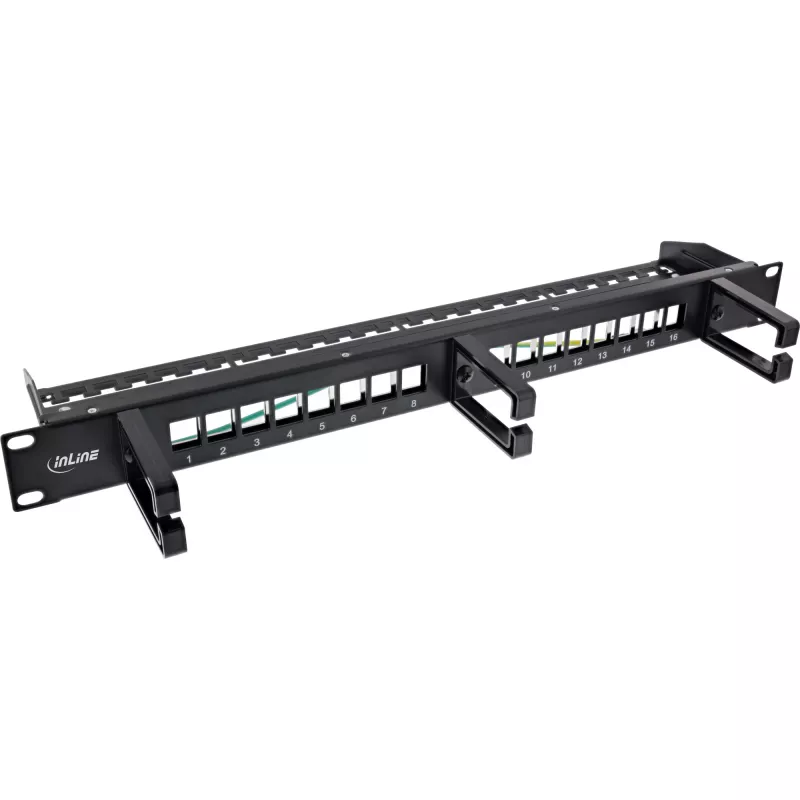 InLine 16-suu patchpaneel, Keystone tühjadetail 3 kronsteiniga, 19 tolli, 1U must