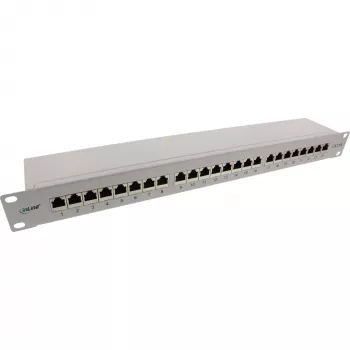 InLine Patch Panel 19 inch Cat.6A 24 Port 1U helehall RAL7035