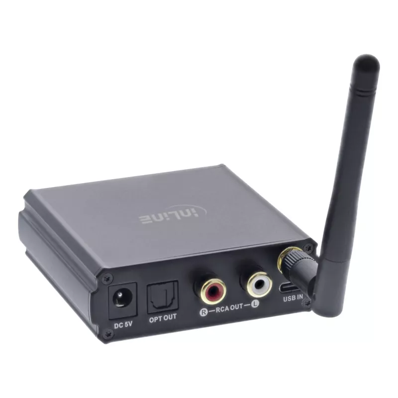 InLine Bluetooth 5.1 HiFi-vastuvõtja ja USB DAC koos LCD-ga, 30 m leviulatus