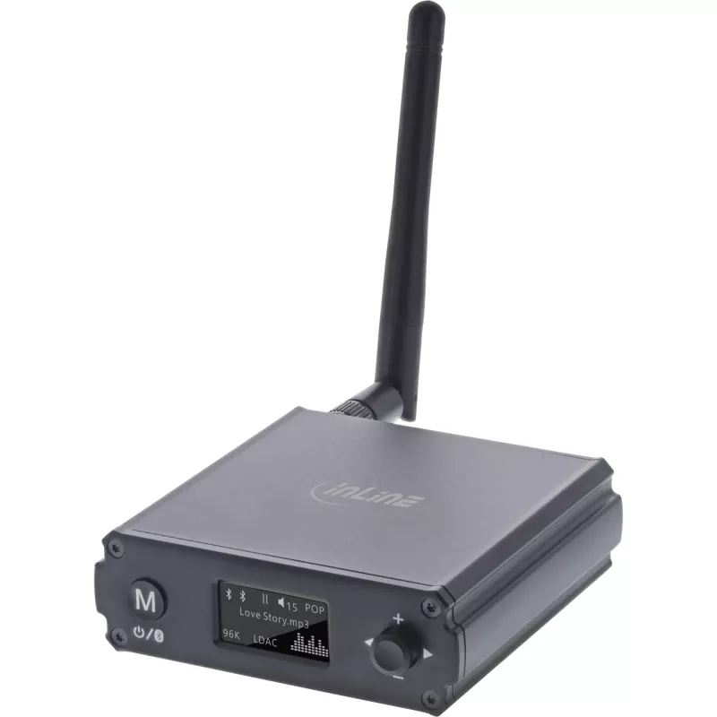 InLine Bluetooth 5.1 HiFi-vastuvõtja ja USB DAC koos LCD-ga, 30 m leviulatus