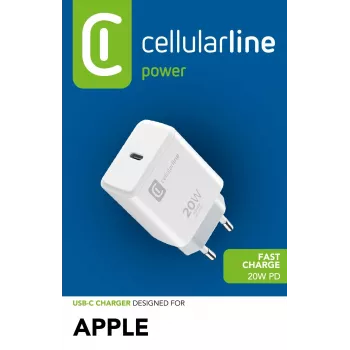 Cellularline USB-C laadija 20W - iPhone 8 või uuem 20W USB-C võrgulaadija iPhone 8 ja uuemate mudelite maksimaalse kiirusega laadimiseks