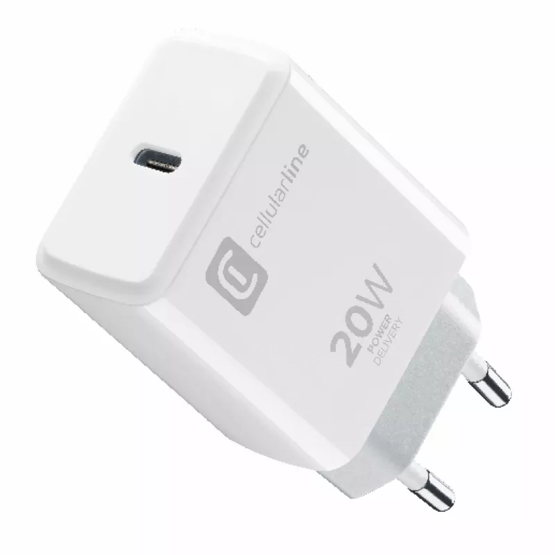 Cellularline USB-C laadija 20W - iPhone 8 või uuem 20W USB-C võrgulaadija iPhone 8 ja uuemate mudelite maksimaalse kiirusega laadimiseks