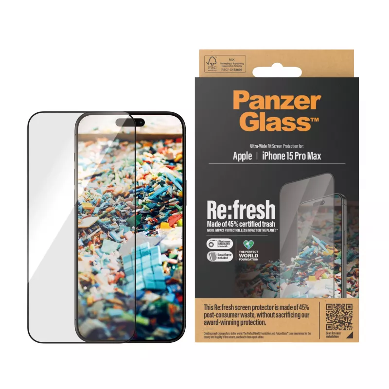 PanzerGlass ® Re:fresh ekraanikaitse iPhone 15 Pro Max | Ülilai sobivus EasyAligneriga