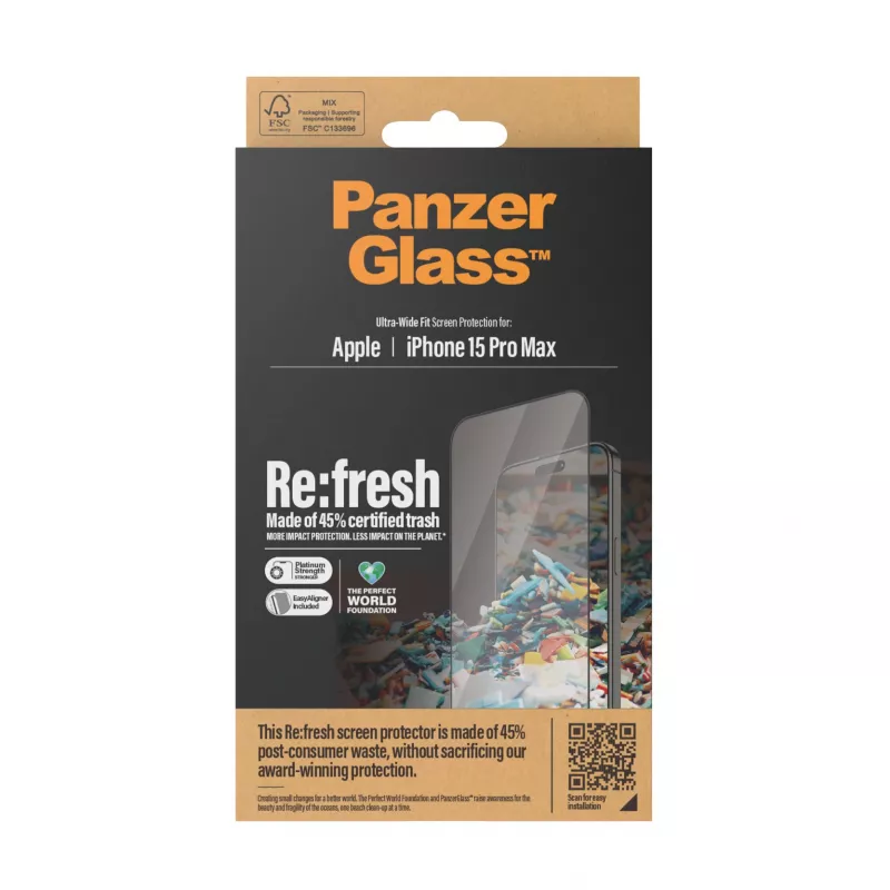 PanzerGlass ® Re:fresh ekraanikaitse iPhone 15 Pro Max | Ülilai sobivus EasyAligneriga