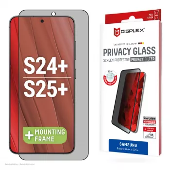 Displex privaatsusekraani kaitseklaas (10H) Samsung Galaxy S24+/S25+ jaoks, Eco paigaldusraam, privaatsusfilter