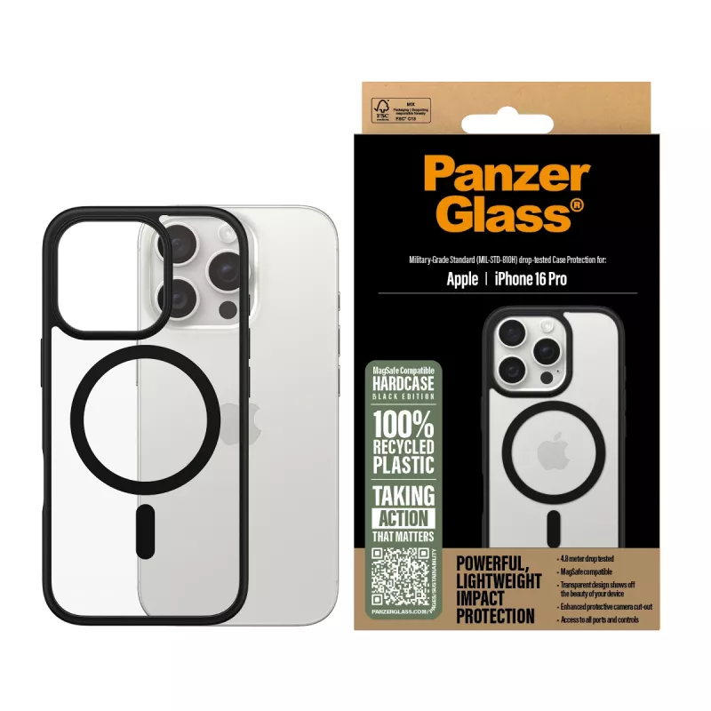 PanzerGlass ® HardCase läbipaistev musta MagSafe ja raamiga iPhone 16 Pro