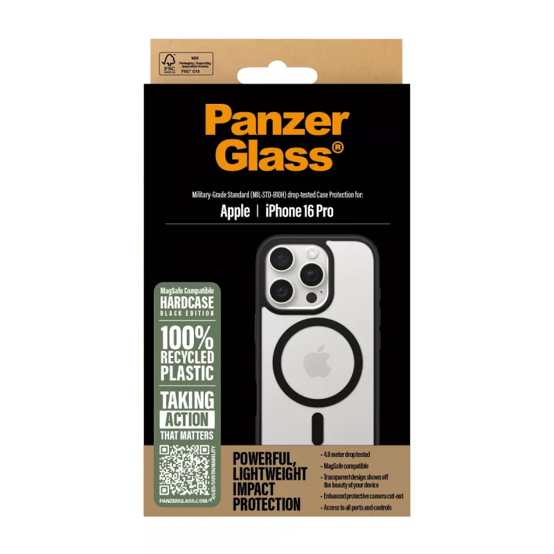 PanzerGlass ® HardCase läbipaistev musta MagSafe ja raamiga iPhone 16 Pro