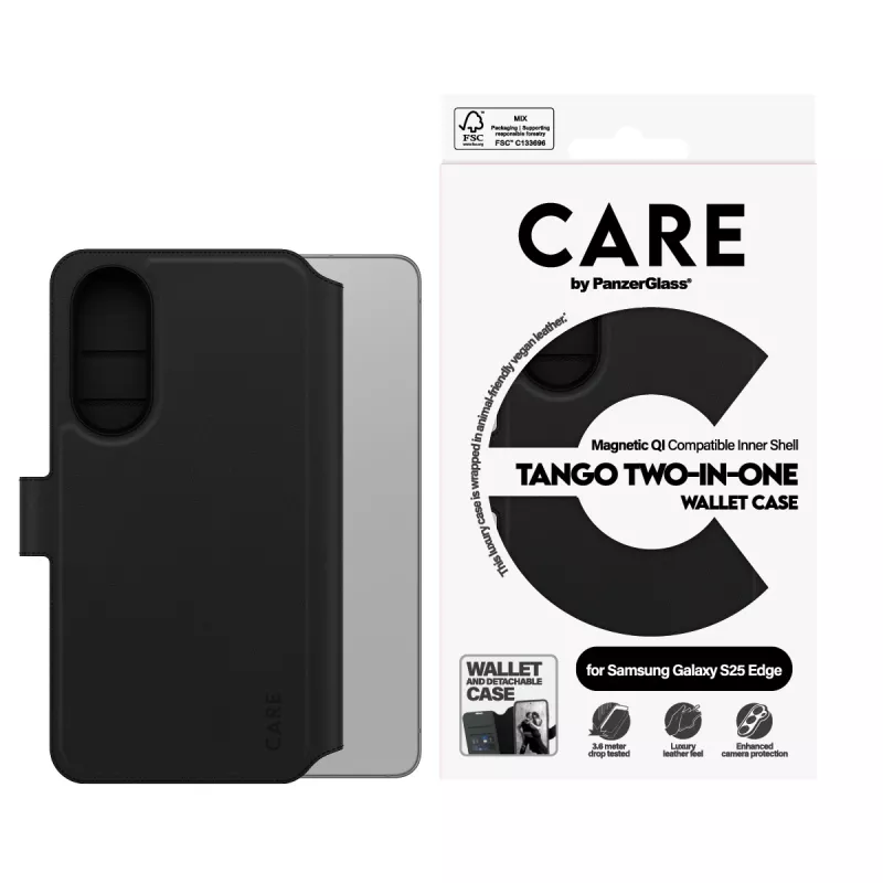 PanzerGlass CARE™ by ® Tango 2-in-1 Wallet Case w. Qi-Ühilduv Samsung S25 Edge