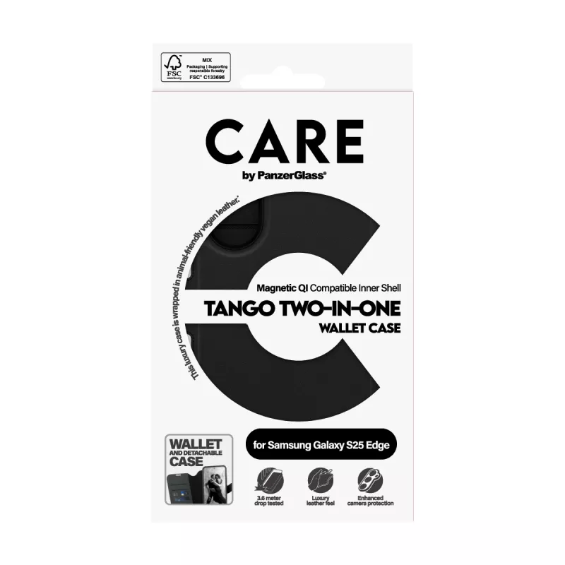 PanzerGlass CARE™ by ® Tango 2-in-1 Wallet Case w. Qi-Ühilduv Samsung S25 Edge