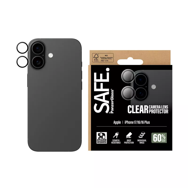 Kaamera objektiivi kaitsja PanzerGlass SAFE iPhone 17 16 16 Plus jaoks Kriimustuskindel Löögikindel Läbipaistev
