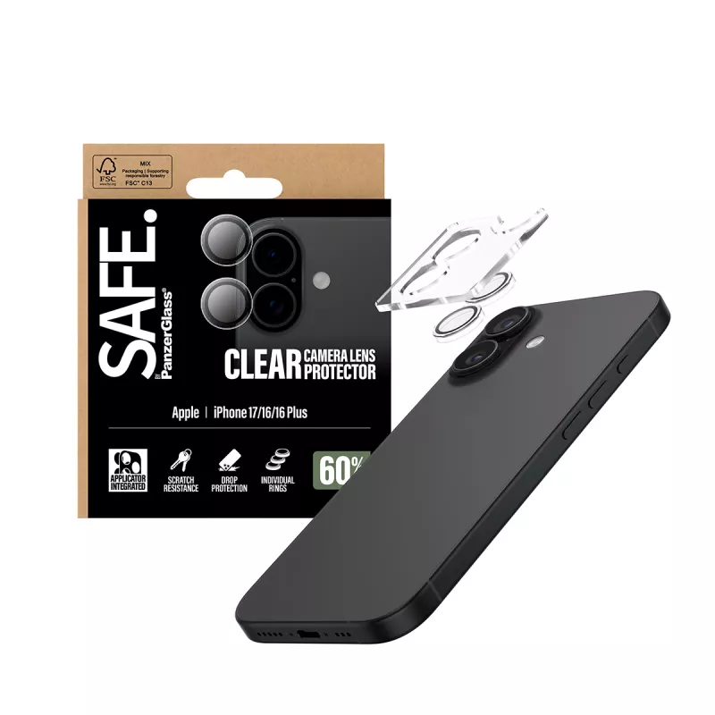 Kaamera objektiivi kaitsja PanzerGlass SAFE iPhone 17 16 16 Plus jaoks Kriimustuskindel Löögikindel Läbipaistev