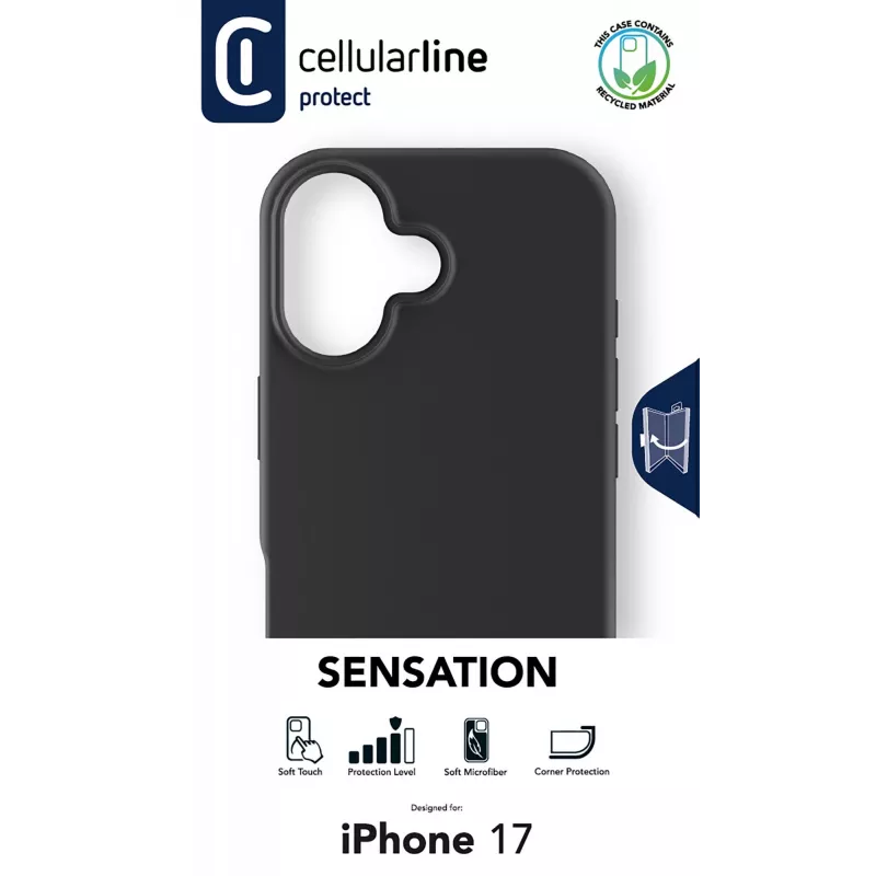 Cellularline Sensation - iPhone 17 ülipehme silikoonümbris, millel on pehme puudutusega viimistlus, ideaalne kaitsta teie iPhone 17 iga detaili elegantsi ja mugavusega.