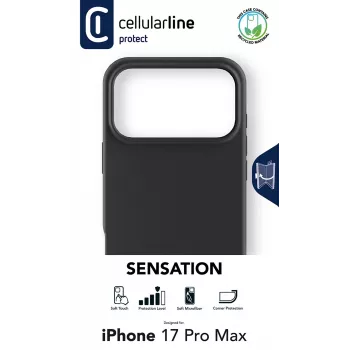 Cellularline Sensation - iPhone 17 Pro Max ülipehme silikoonümbris pehme puutega viimistlusega, täiuslik kaitsmaks iPhone 17 Pro Max iga detaili elegantsi ja mugavusega.