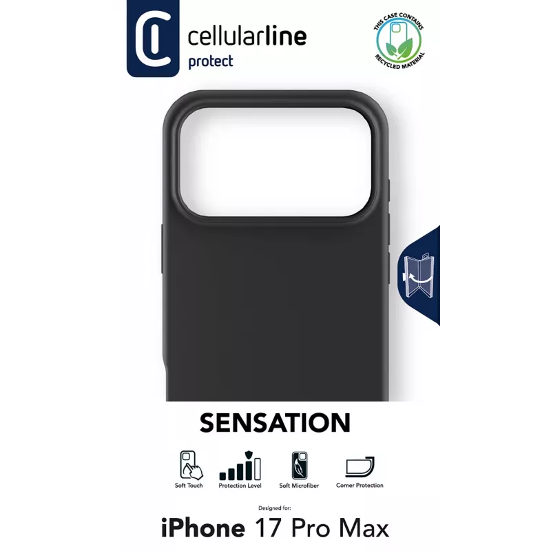 Cellularline Sensation - iPhone 17 Pro Max ülipehme silikoonümbris pehme puutega viimistlusega, täiuslik kaitsmaks iPhone 17 Pro Max iga detaili elegantsi ja mugavusega.