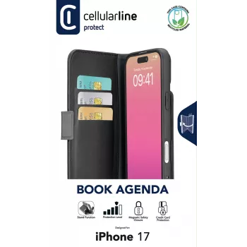 Cellularline Book Agenda - iPhone 17 nahkefektiga raamatustiilis ümbris magnetilise sulguriga