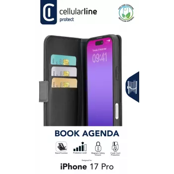 Cellularline Book Agenda - iPhone 17 Pro nahkefektiga raamatustiilis ümbris magnetilise sulguriga