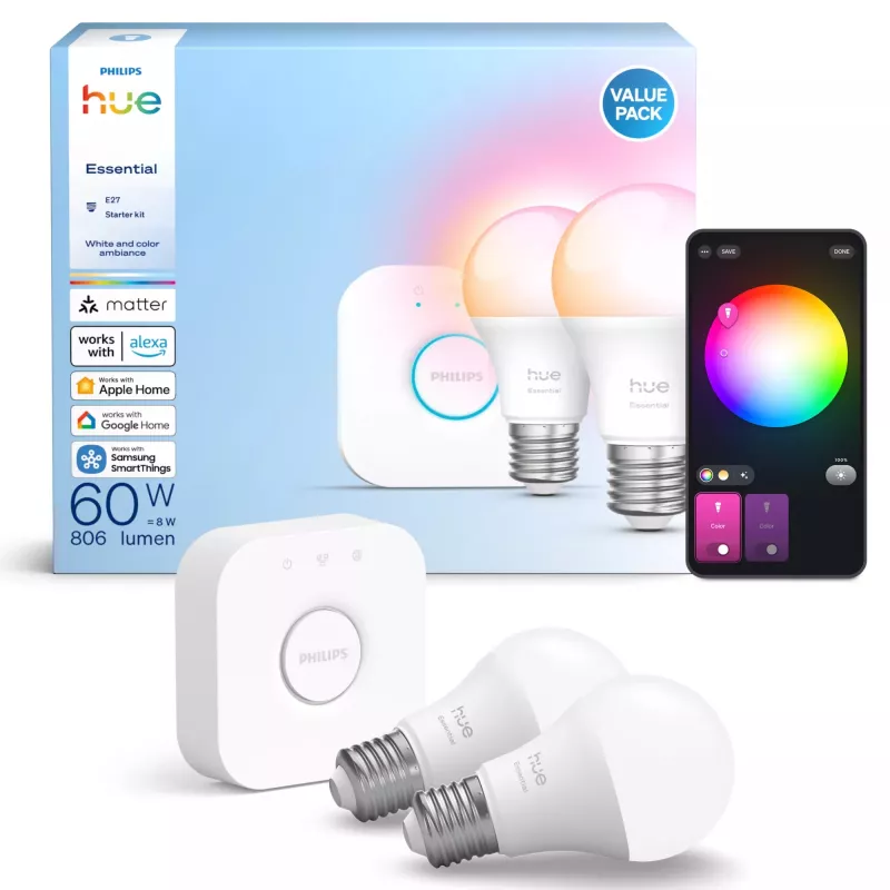 Philips Hue Valge and colour ambience Essential stardikomplekt: 2 E27 nutipirni (806 lm)